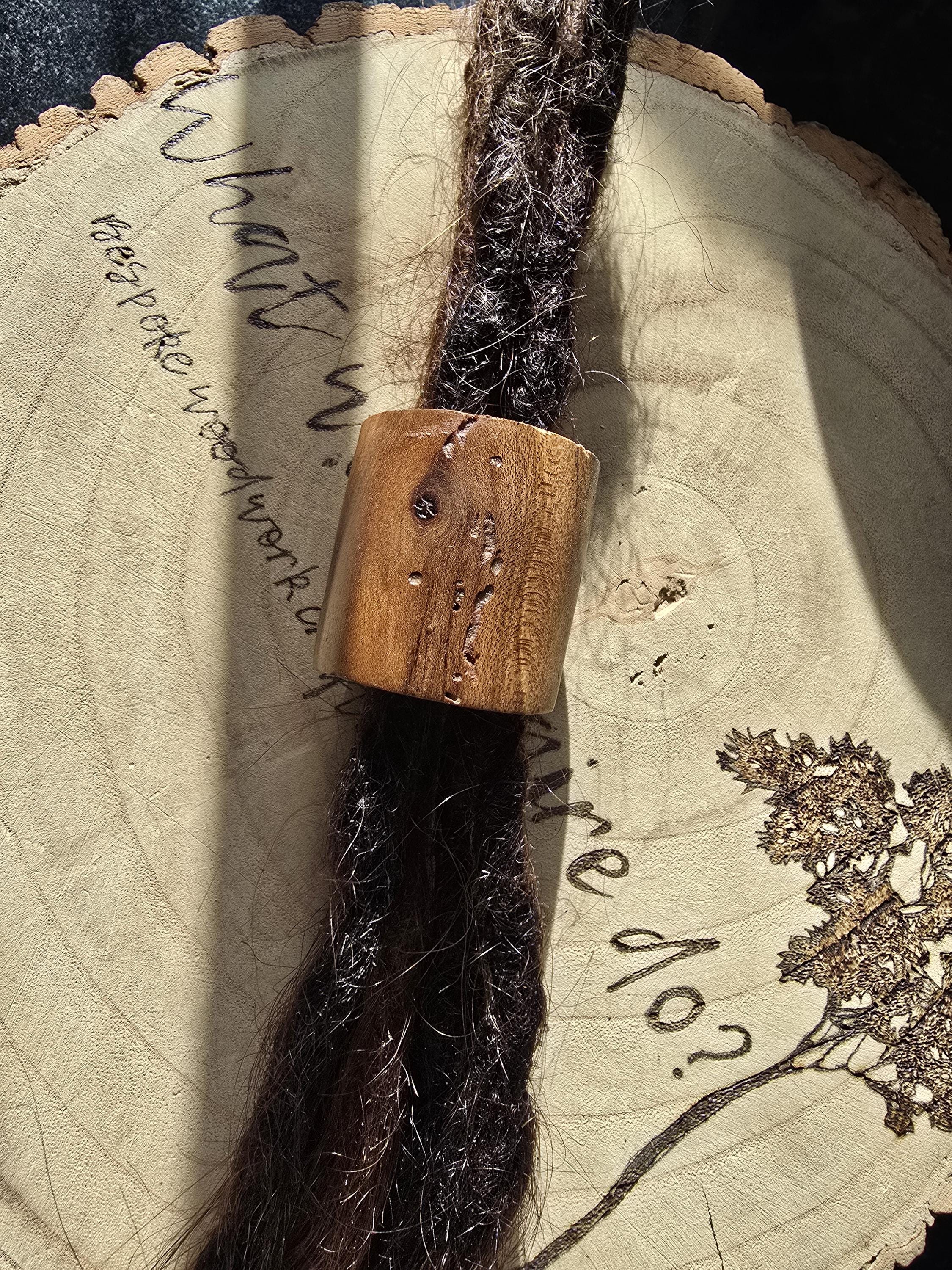 Large Elm Wood Dreadlock Bead: Natural Hair Jewelry