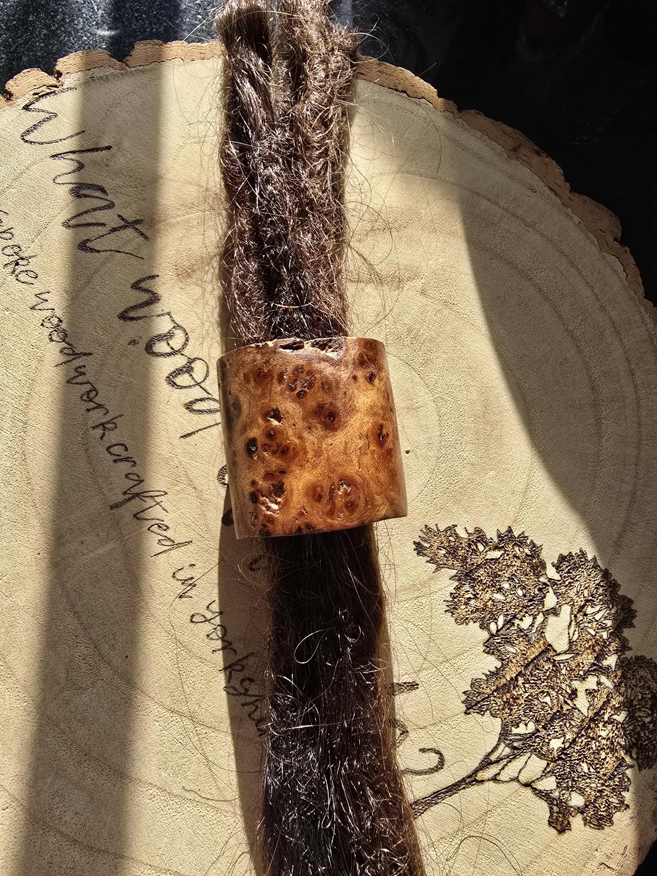 Large Elm Wood Dreadlock Bead: Natural Hair Jewelry