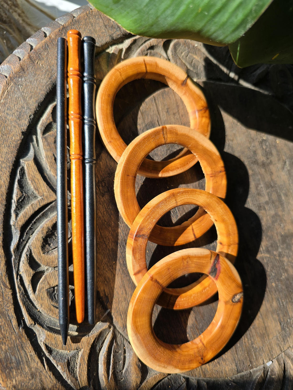 Handcrafted Yew Wood Dreadlock Tie: Natural Hair Accessory