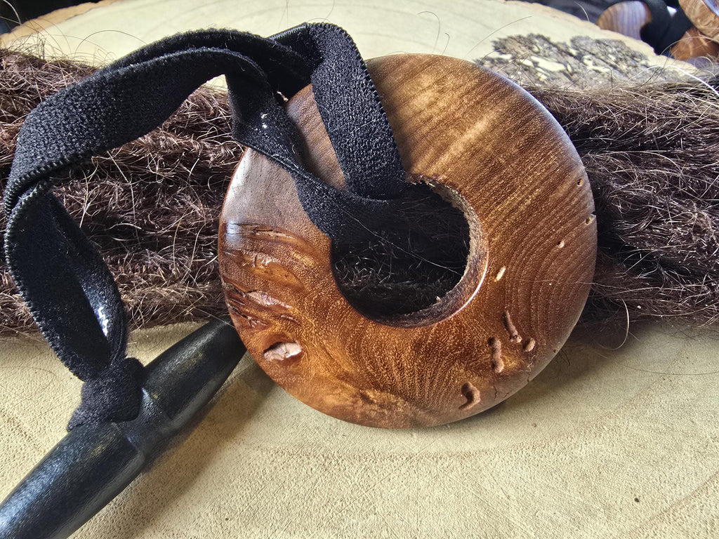 Handcrafted Elm Wood Dreadlock Tie: Natural Hair Accessory