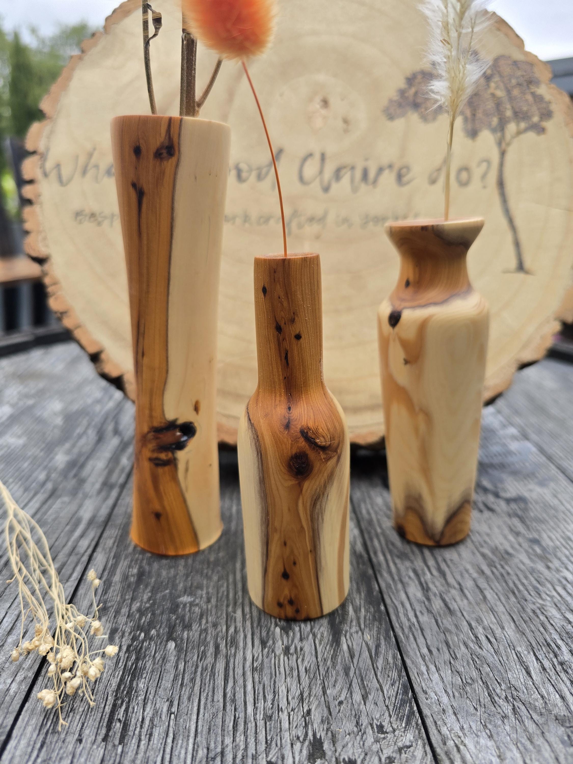 Yew bud vases trio