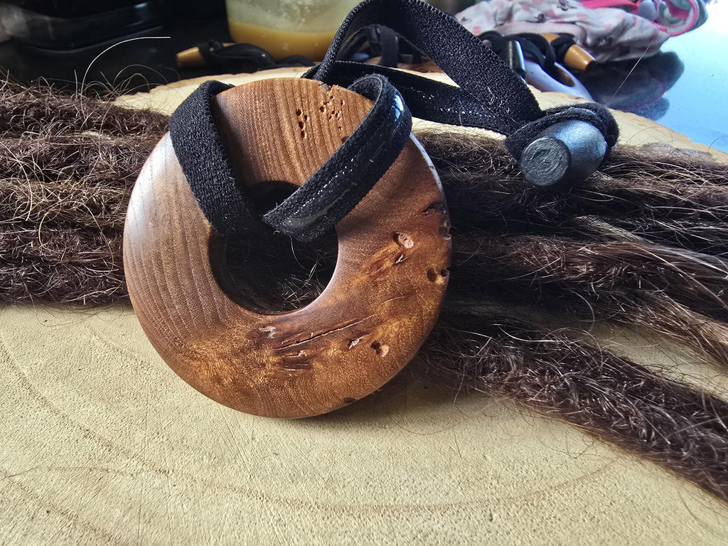 Handcrafted Elm Wood Dreadlock Tie: Natural Hair Accessory