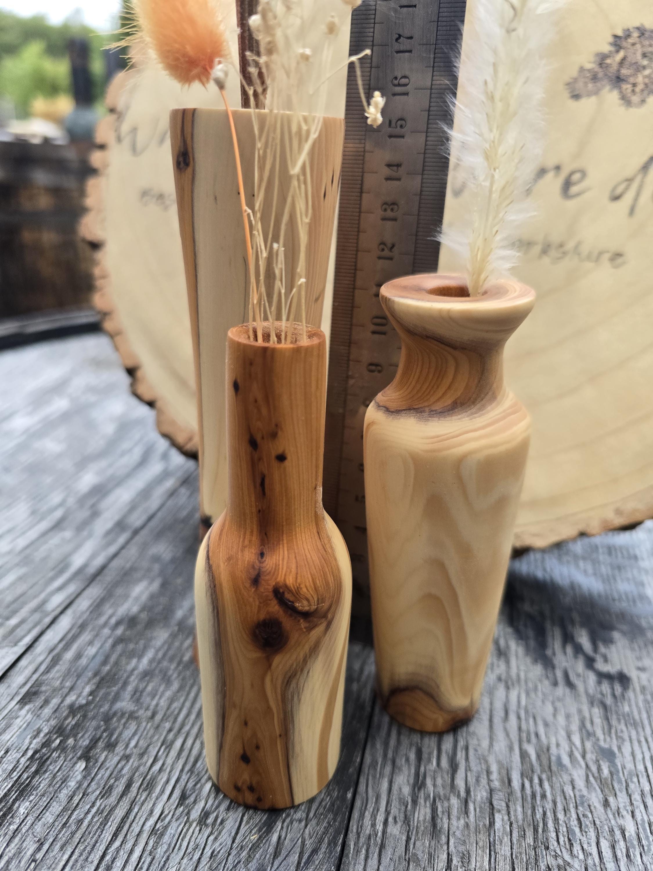 Yew bud vases trio