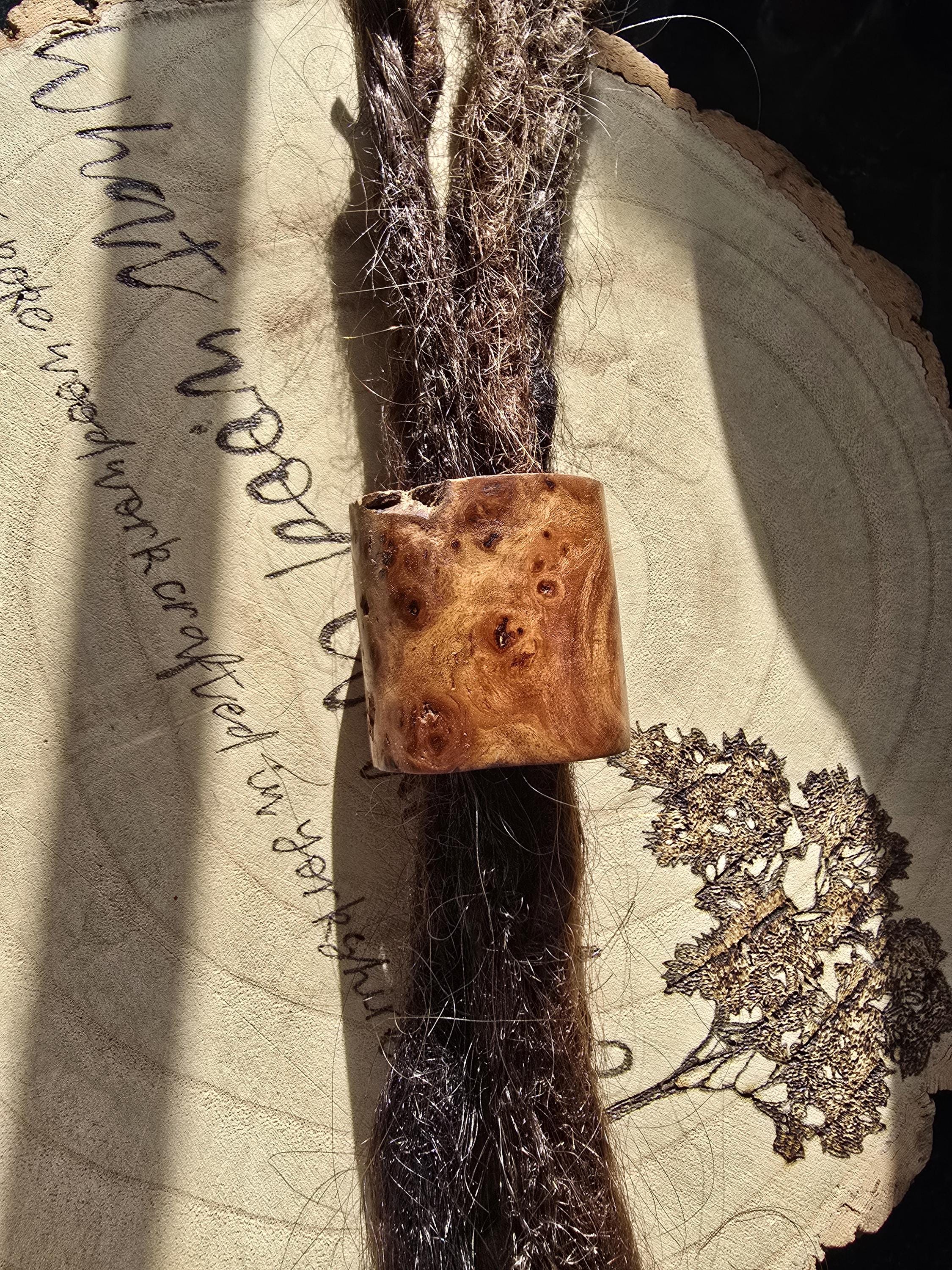 Large Elm Wood Dreadlock Bead: Natural Hair Jewelry