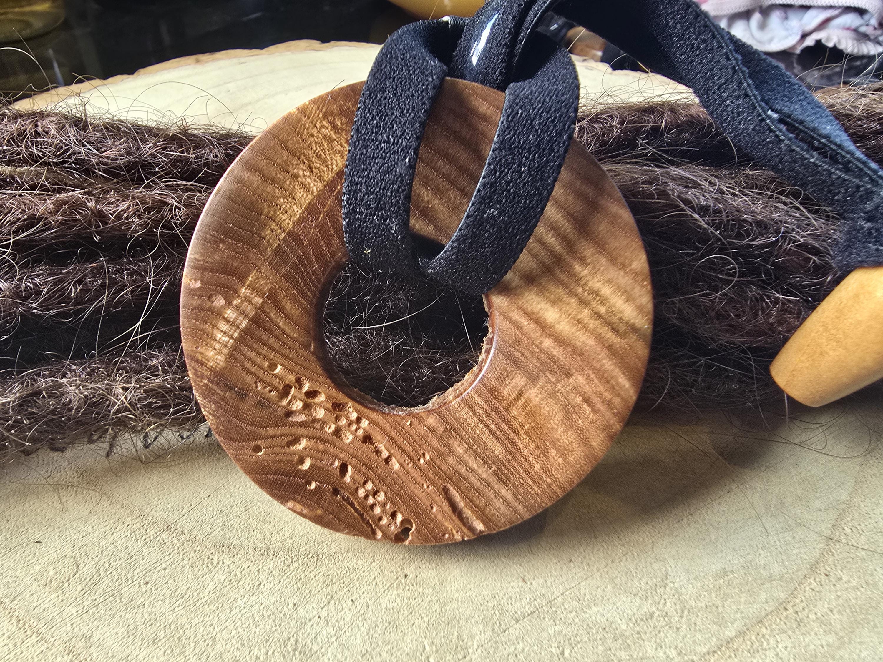 Handcrafted Elm Wood Dreadlock Tie: Natural Hair Accessory