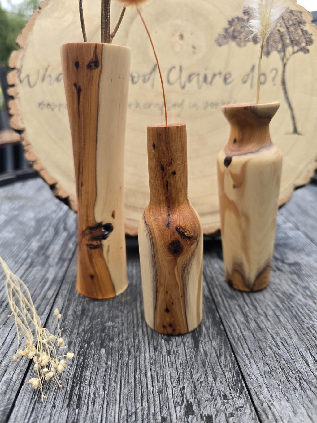 Yew bud vases trio